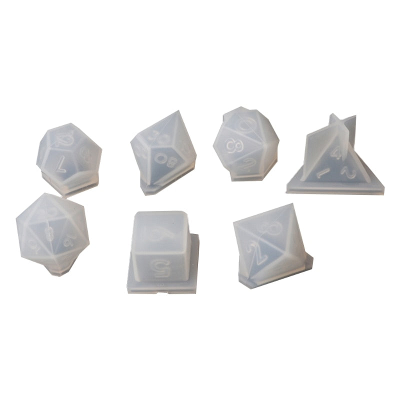 Clear silicone set of 7 dice molds - silicone dice set for resin