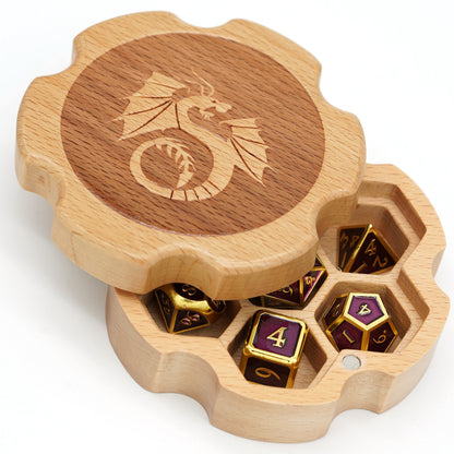 Wooden Dice Case with magnetic lid - Fits seven 16mm dice - Omega Roll