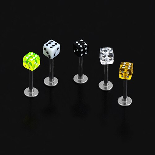 Dice Body Piercing - Flat Back Bars (20 units, mixed colours)