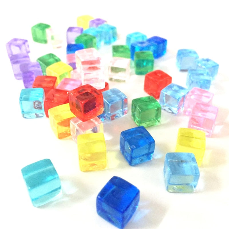 50 8mm Blue Plastic Dice Beads
