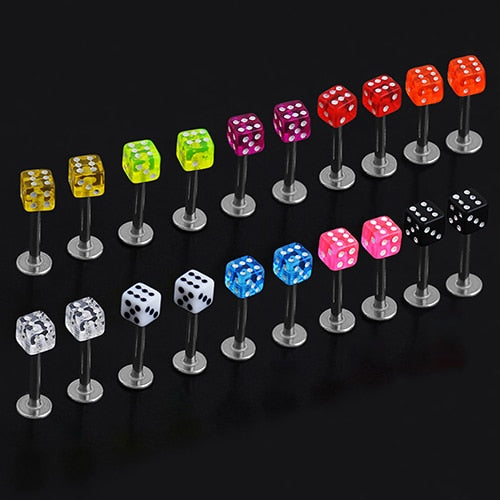 Dice Body Piercing - Flat Back Bars (20 units, mixed colours)