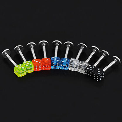 Dice Body Piercing - Flat Back Bars (20 units, mixed colours)