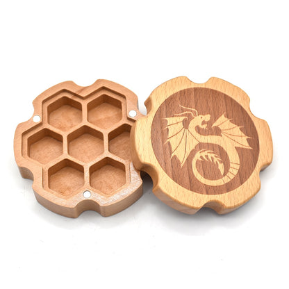 Wooden Dice Case with magnetic lid - Fits seven 16mm dice - Omega Roll